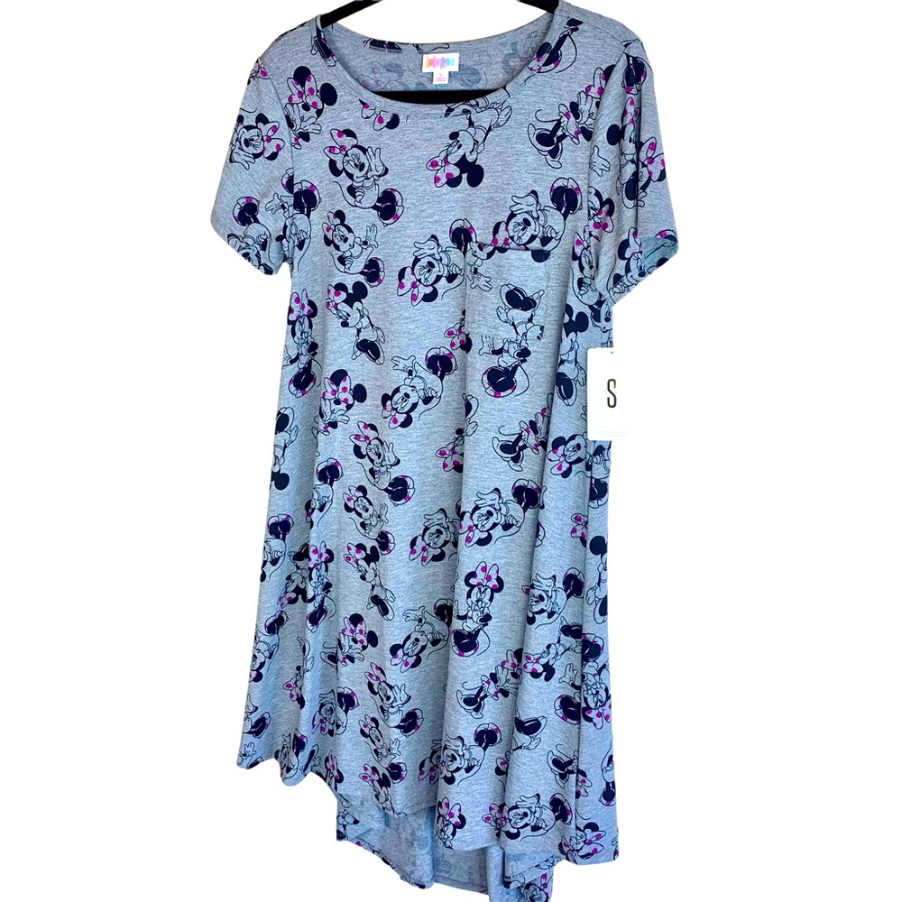 LuLaRoe Disney Carly Swing Dress Minnie Mouse Grey High Low Oversized